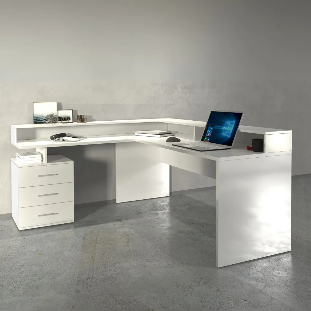 Scrivania Ufficio 160x60x90 cm Bianco Laccato Lucido con Design Moderno - New Luna 2