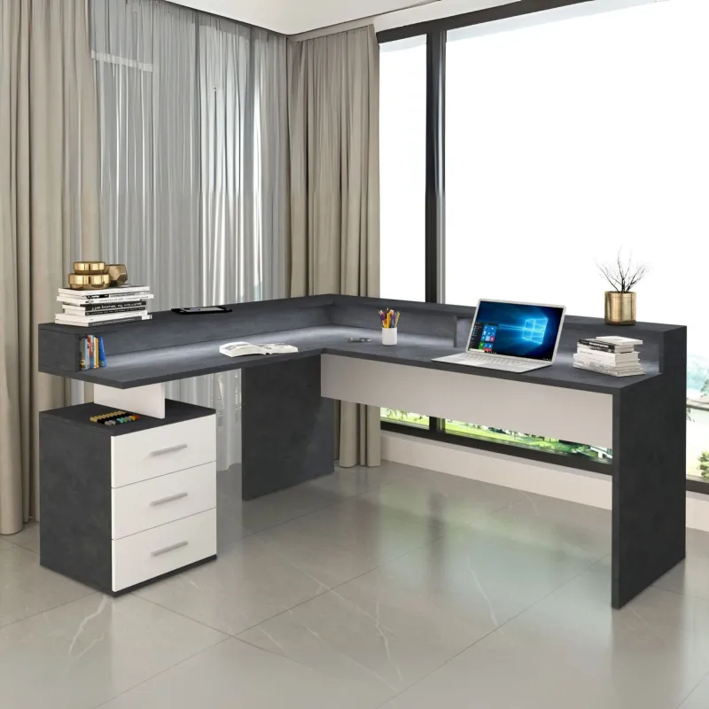 Scrivania Ufficio 160x60x90 cm Bianco Laccato Lucido con Ripiano Report - New Luna