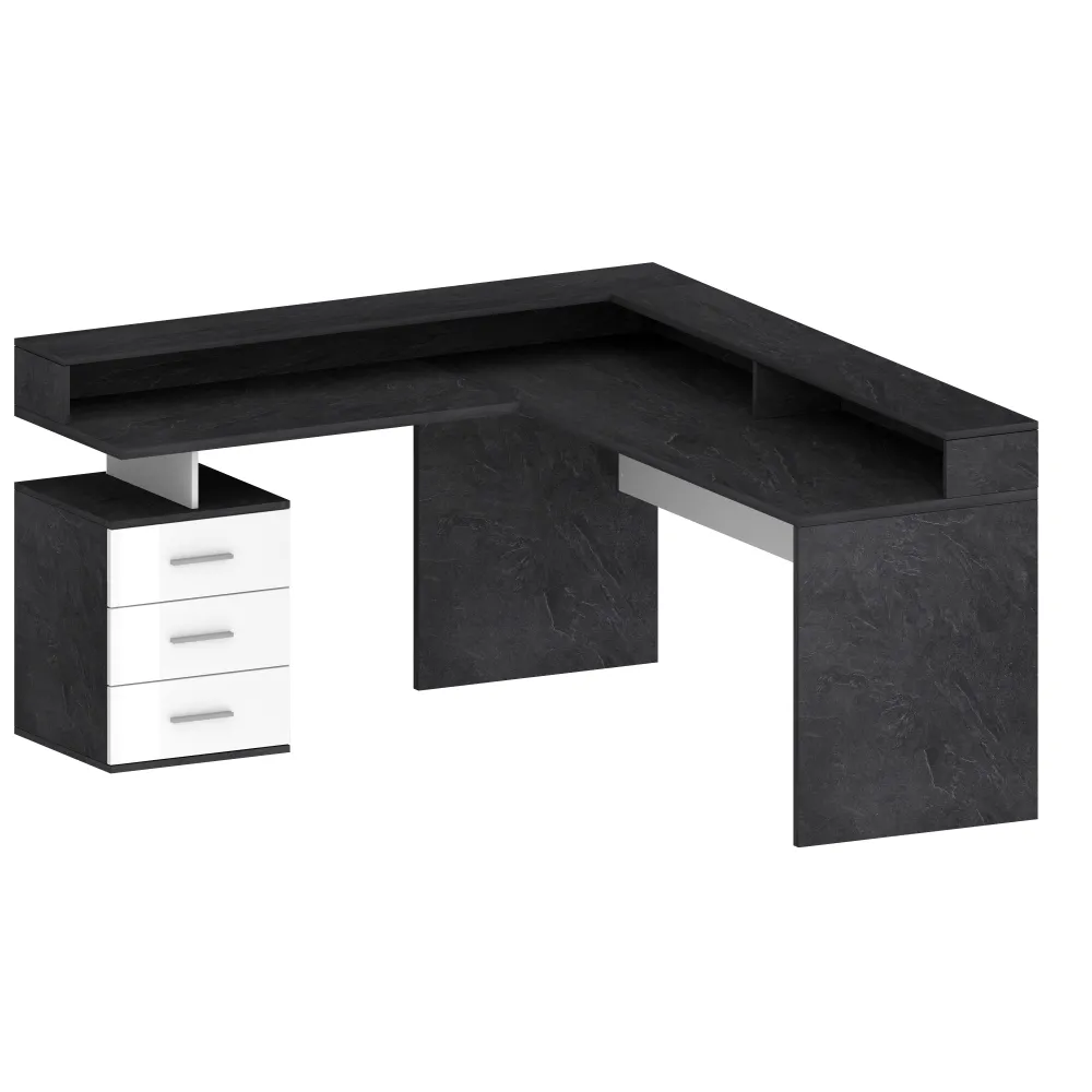 Scrivania Ufficio 160x60x90 cm Bianco Laccato Lucido con Ripiano Report - New Luna