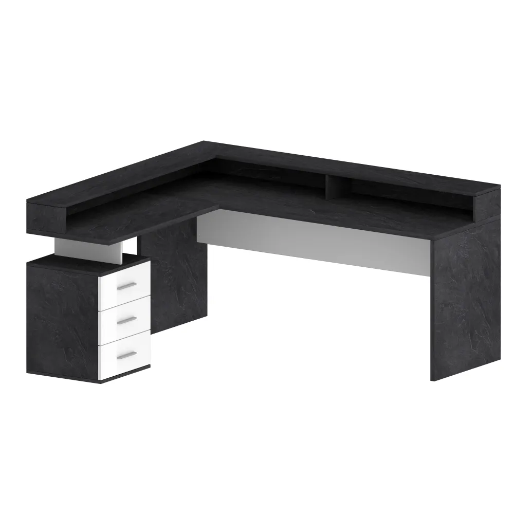 Scrivania Ufficio 160x60x90 cm Bianco Laccato Lucido con Ripiano Report - New Luna
