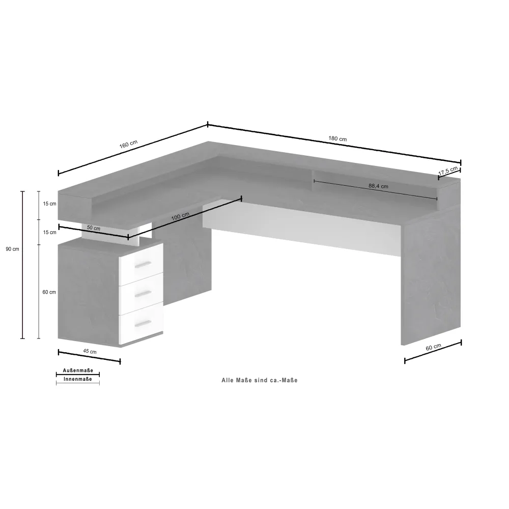 Scrivania Ufficio 160x60x90 cm Wotan con Design Moderno e Funzionale - New Luna