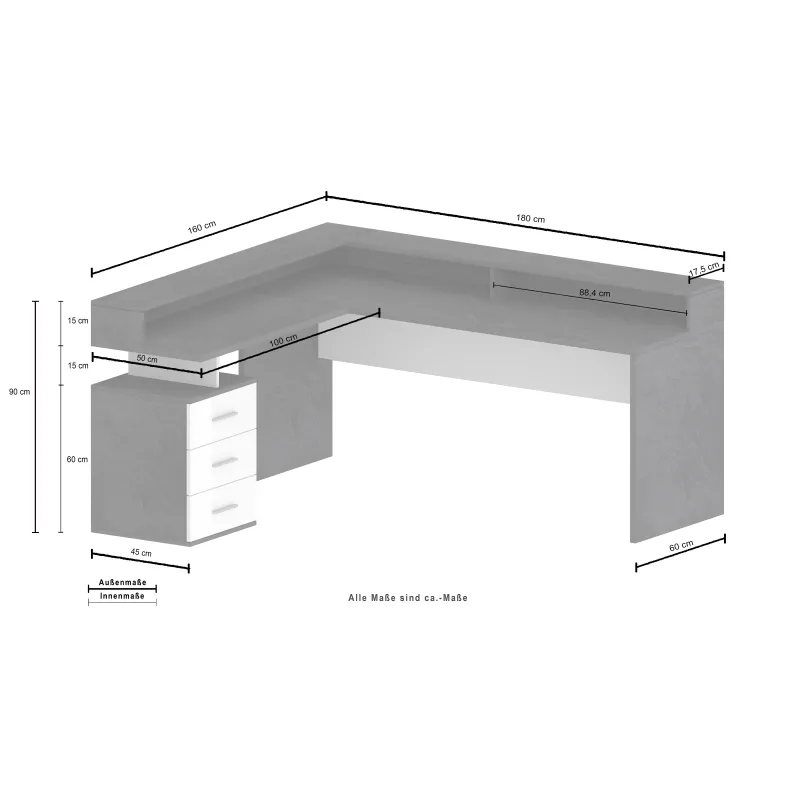 Scrivania Ufficio 160x60x90 cm Wotan con Design Moderno e Funzionale - New Luna