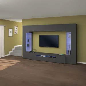 Parete Attrezzata Zona Giorno L.290 cm Antracite Opaco con Design Moderno - Tunisy