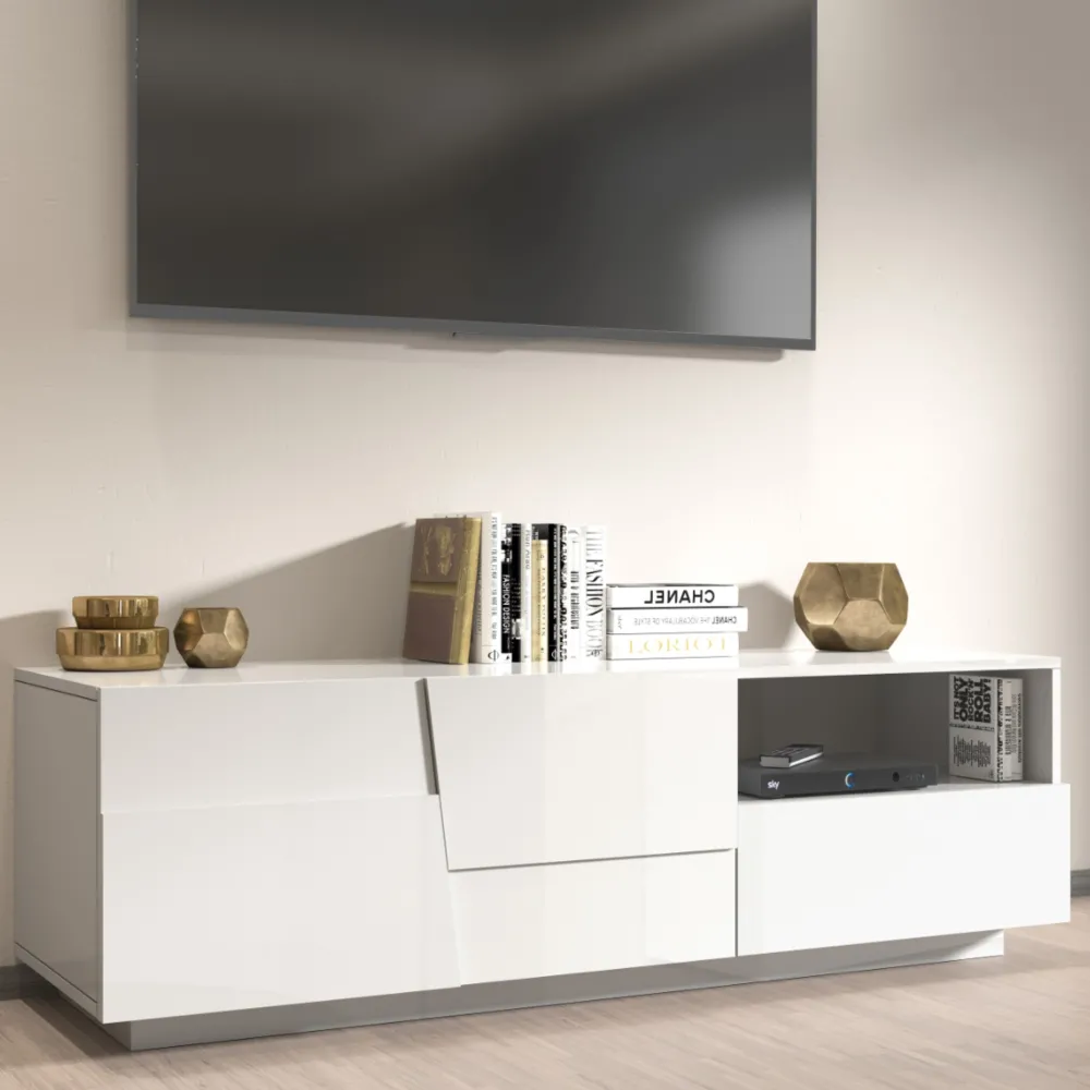 Porta TV 150 cm Bianco Laccato Lucido con Design Moderno per Zona Giorno - Urban