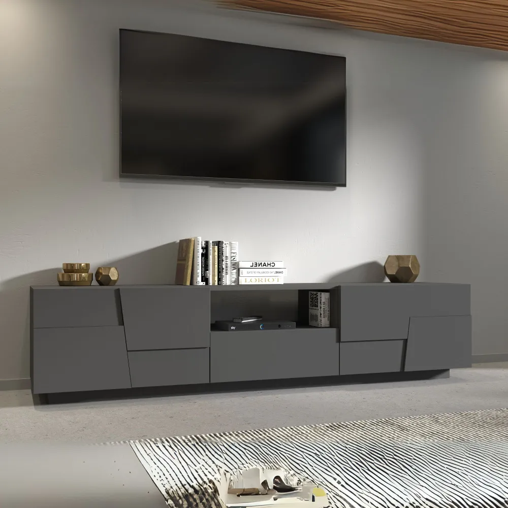 Porta TV Zona Giorno L.220xP.44xH.46 cm Antracite Opaco con Design Moderno - Urban