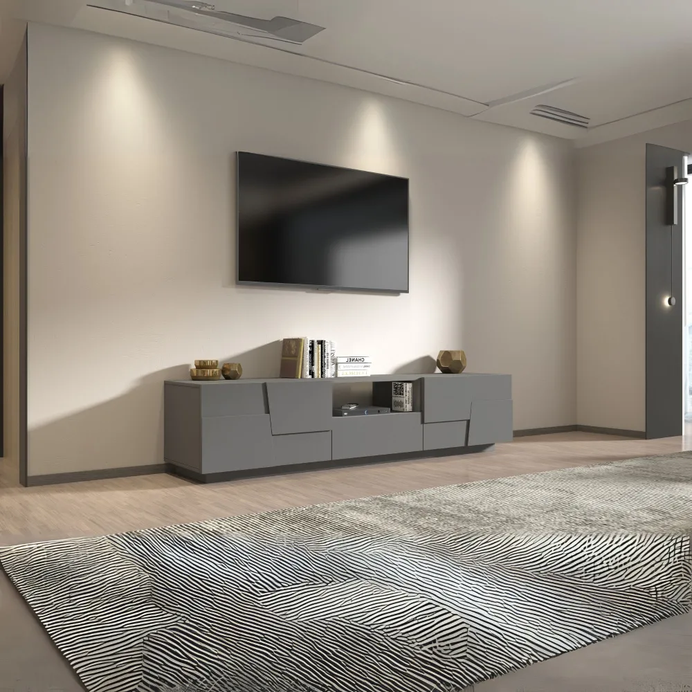 Porta TV Zona Giorno L.220xP.44xH.46 cm Antracite Opaco con Design Moderno - Urban 2