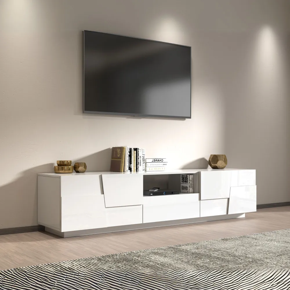 Porta TV 220 cm Bianco Laccato Lucido con Design Moderno per Zona Giorno - Urban 2