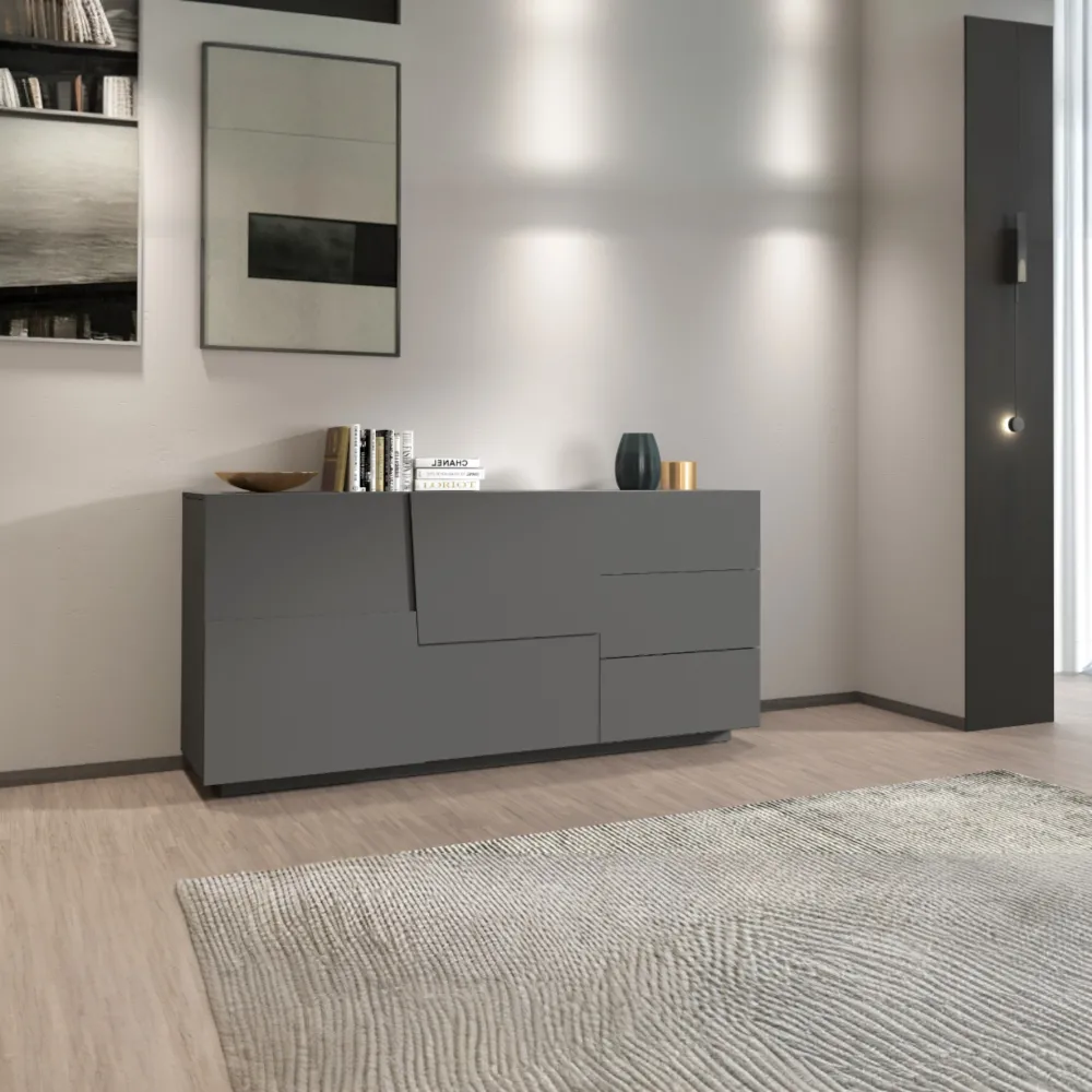 Credenza Zona Giorno L.180xP.44xH.86 cm Antracite Opaco con Design Moderno - Urban 2
