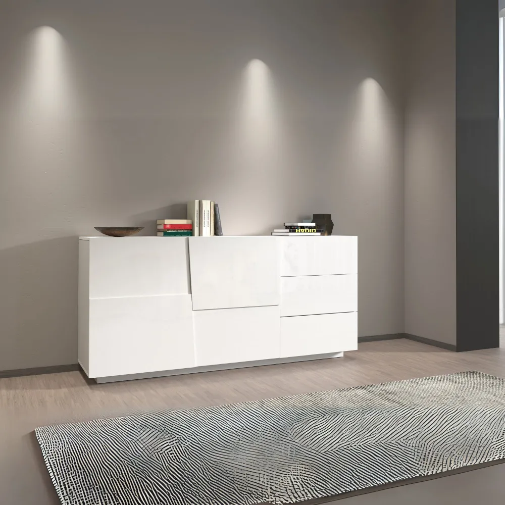 Credenza L.180 cm Bianco Laccato Lucido con Design Moderno per Zona Giorno - Urban