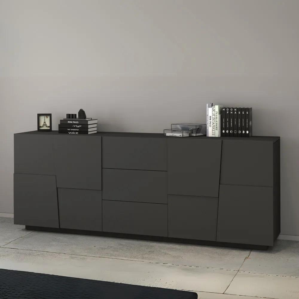 Credenza Zona Giorno L.220xP.44xH.86 cm Antracite Opaco con Design Moderno - Urban