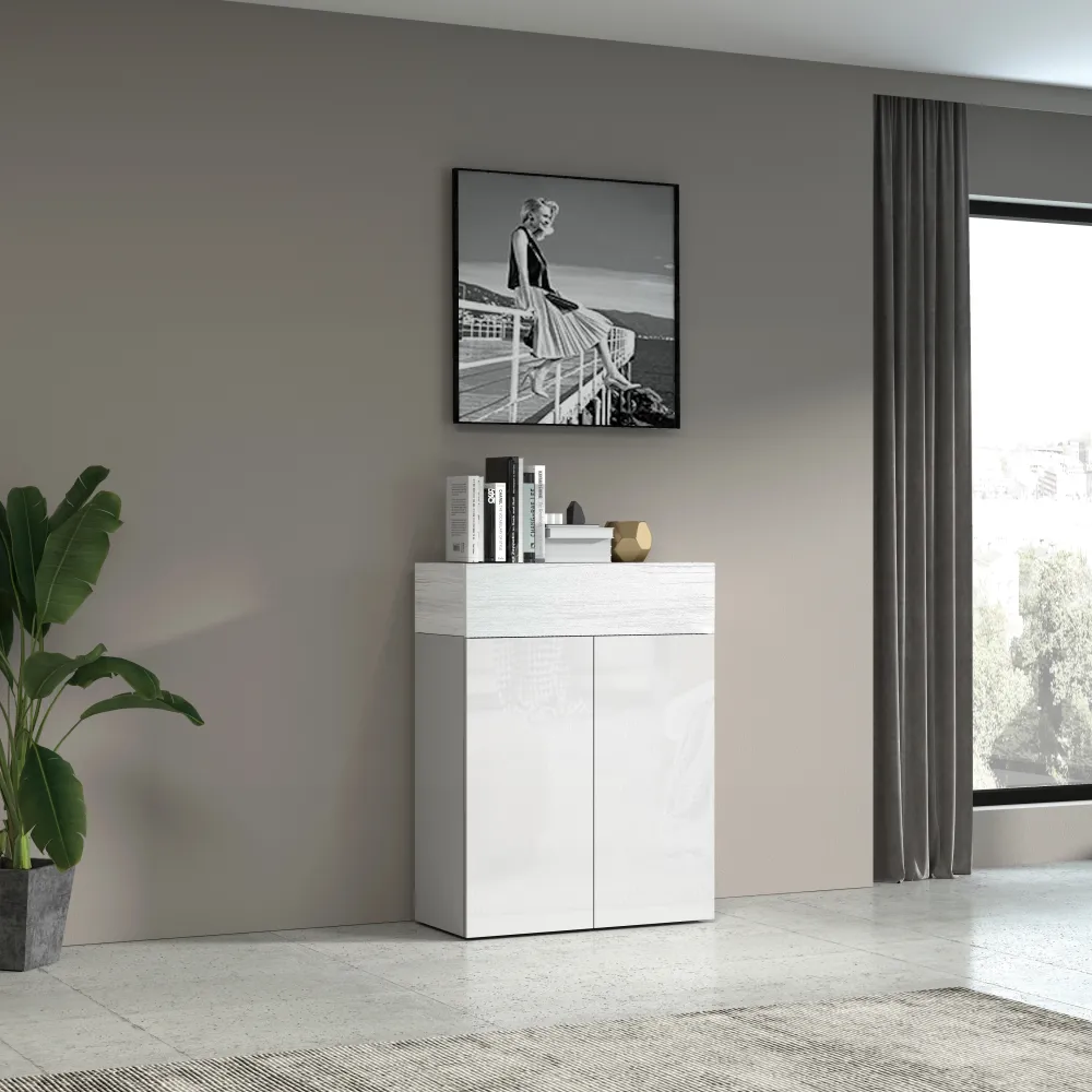 Scarpiera 76x35x100 cm Bianco Laccato Lucido/Larice con Design Moderno - Velvet