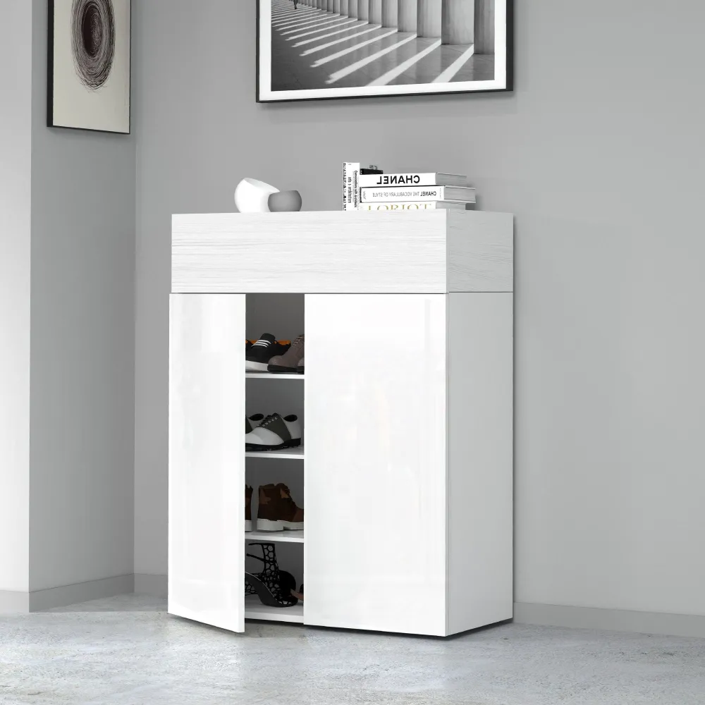 Scarpiera 76x35x100 cm Bianco Laccato Lucido/Larice con Design Moderno - Velvet 2