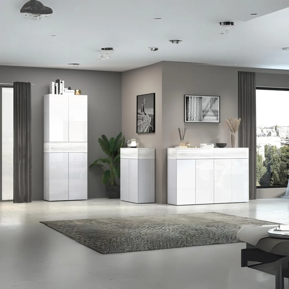 Scarpiera 76x35x100 cm Bianco Laccato Lucido/Larice con Design Moderno - Velvet