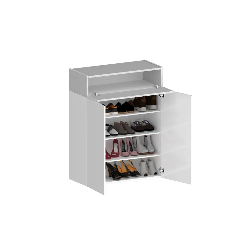 Scarpiera 76x35x100 cm Bianco Laccato Lucido/Larice con Design Moderno - Velvet