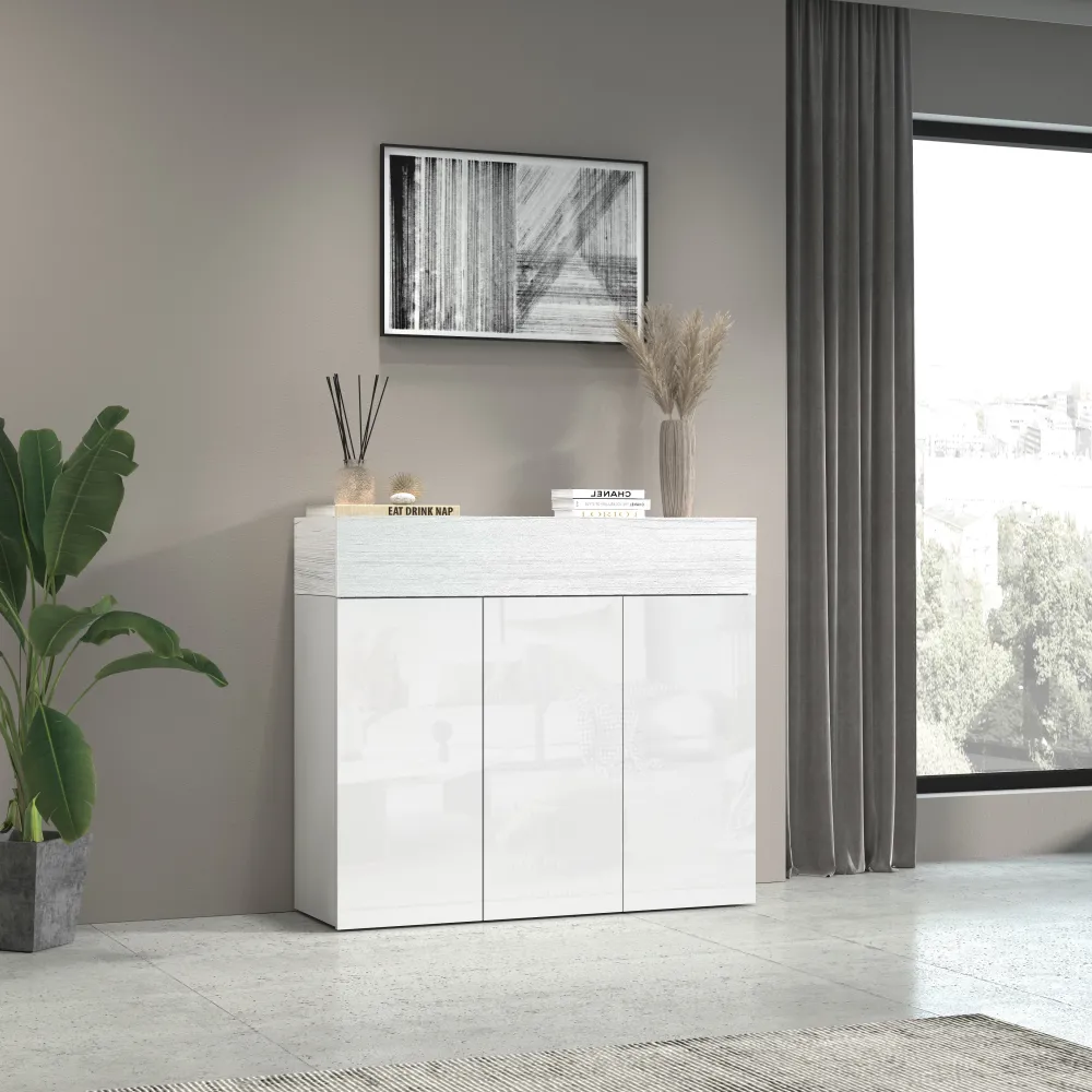 Scarpiera 114x35x100 cm Bianco Laccato Lucido/Larice - Design Elegante e Funzionale - Velvet