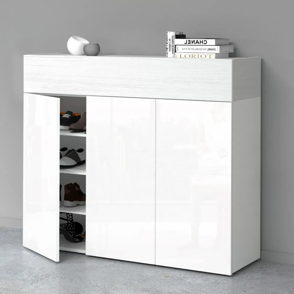 Scarpiera 114x35x100 cm Bianco Laccato Lucido/Larice - Design Elegante e Funzionale - Velvet 2