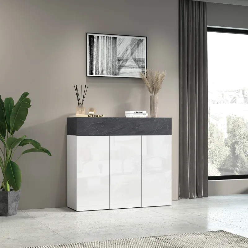 Scarpiera 114x35x100 cm Bianco Laccato Lucido con Report Elegante e Funzionale - Velvet