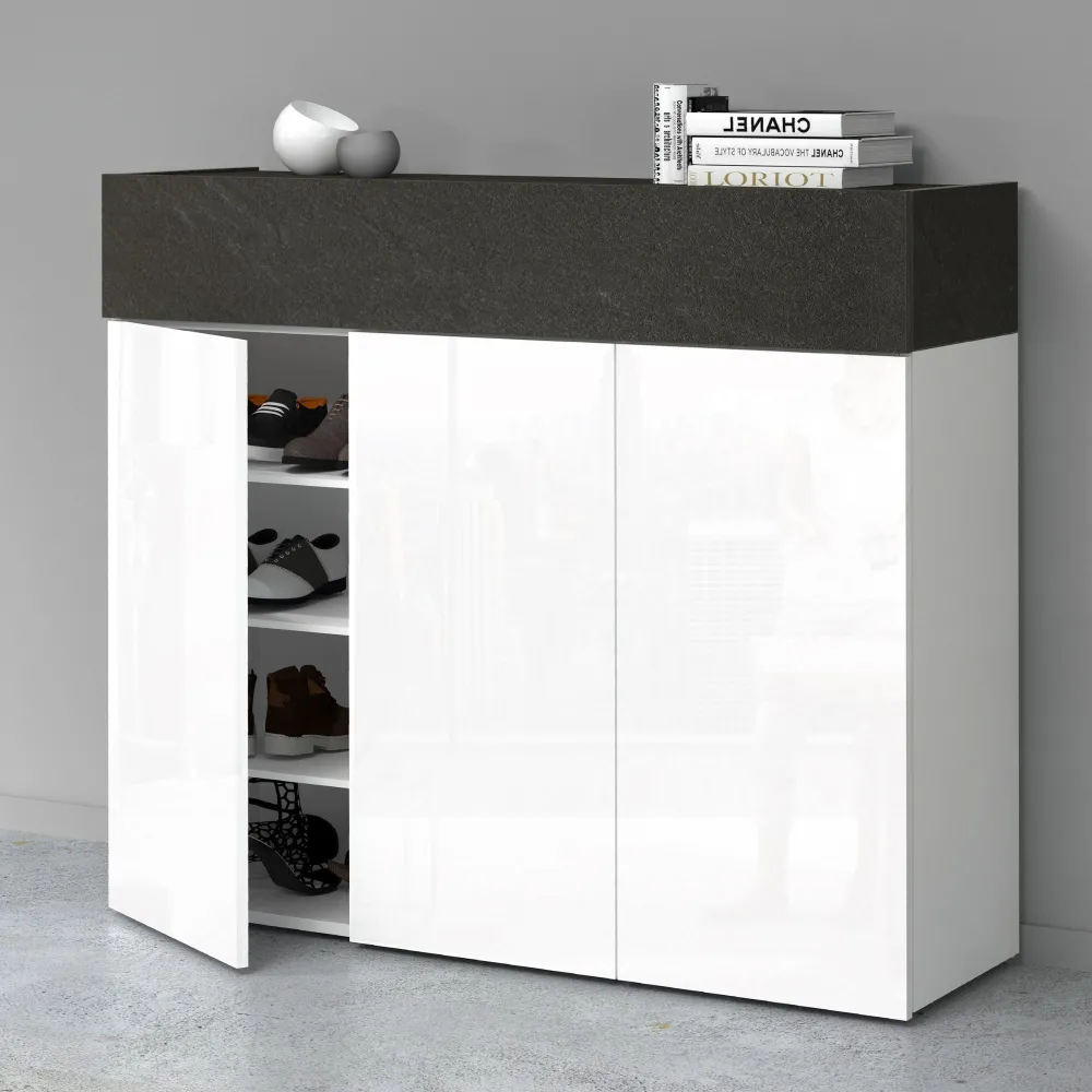 Scarpiera 114x35x100 cm Bianco Laccato Lucido con Report Elegante e Funzionale - Velvet