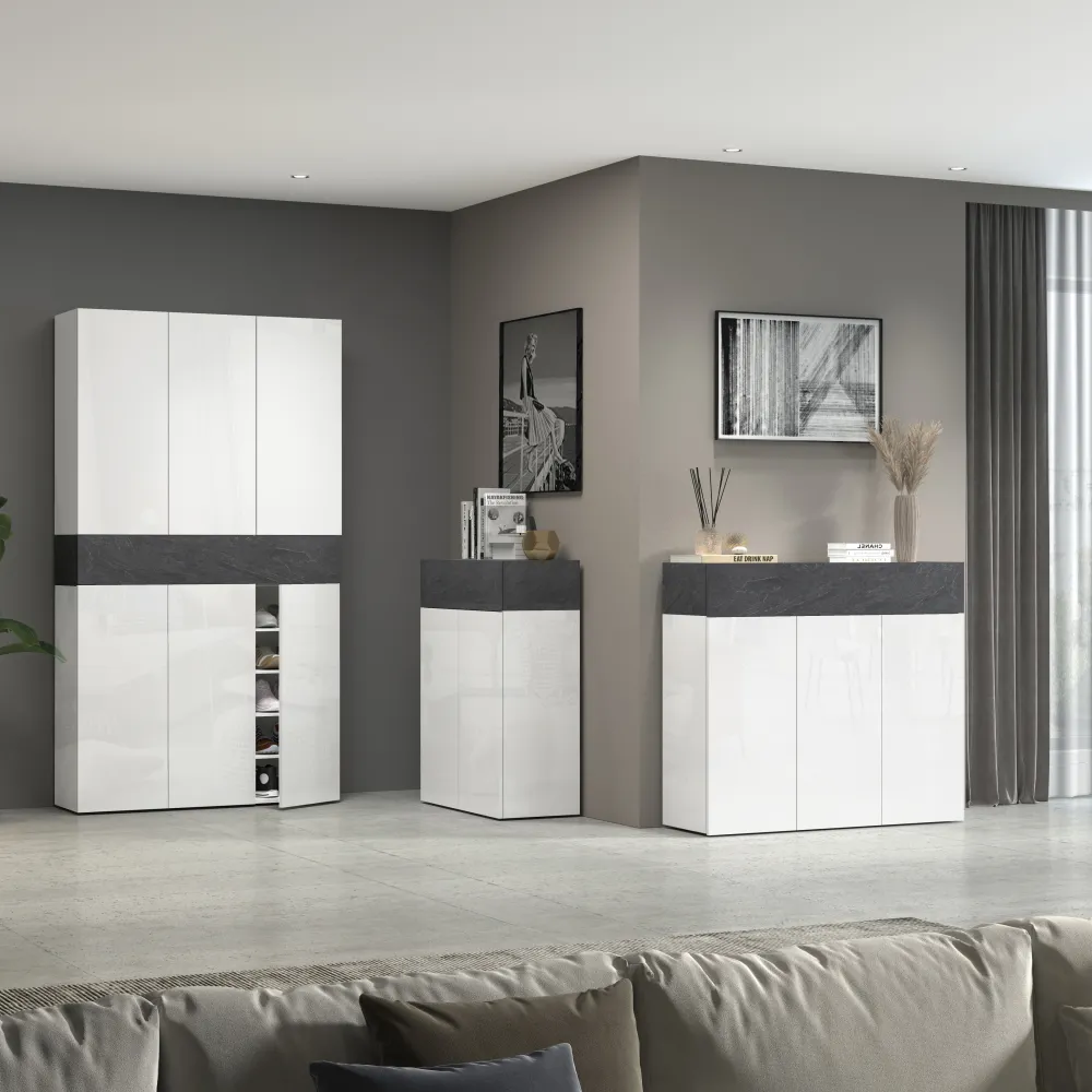 Scarpiera 114x35x100 cm Bianco Laccato Lucido con Report Elegante e Funzionale - Velvet