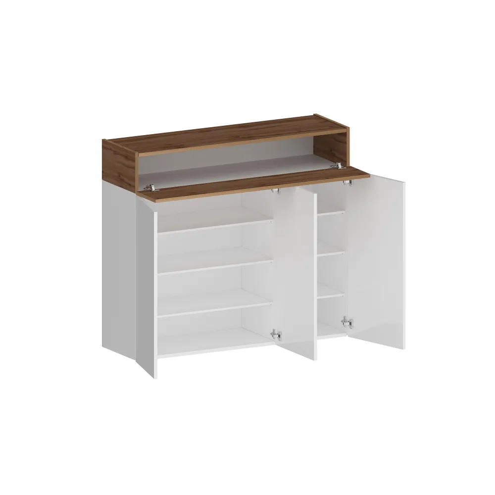 Scarpiera 114x35x100 cm Bianco Laccato Lucido/Rovere Wotan con Design Moderno - Velvet