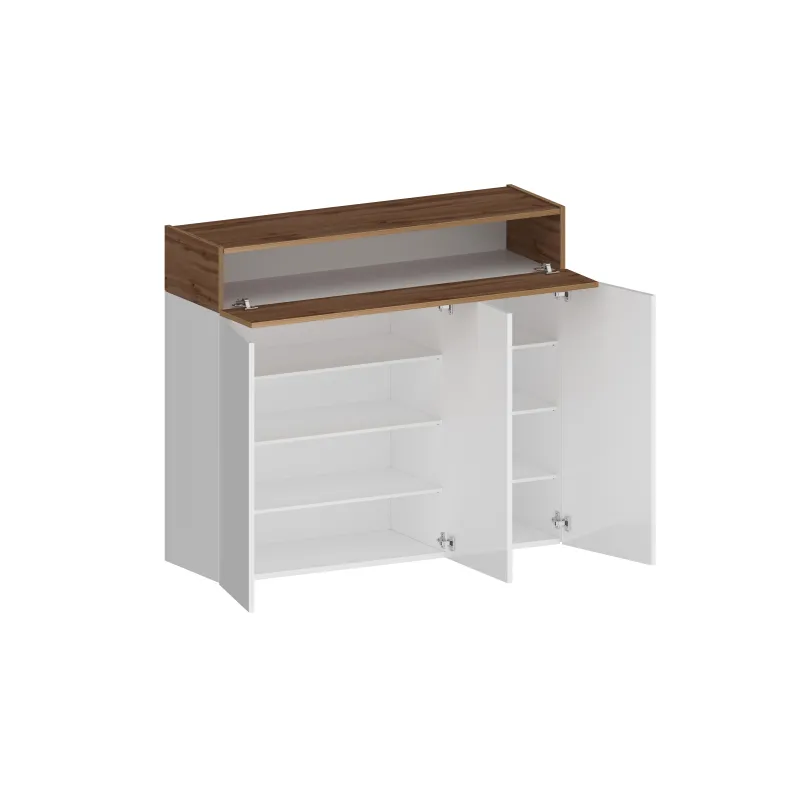 Scarpiera 114x35x100 cm Bianco Laccato Lucido/Rovere Wotan con Design Moderno - Velvet