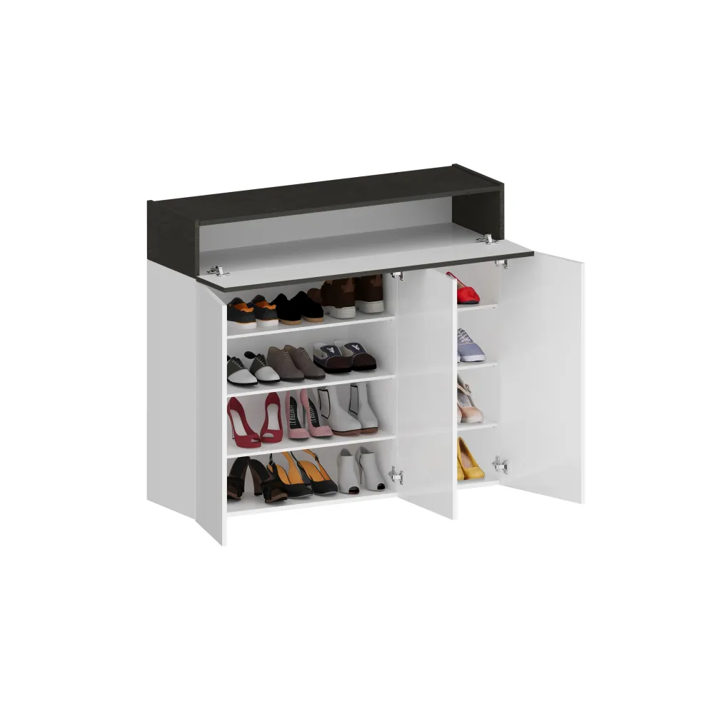 Scarpiera 114x35x100 cm Bianco Laccato Lucido con Report Elegante e Funzionale - Velvet