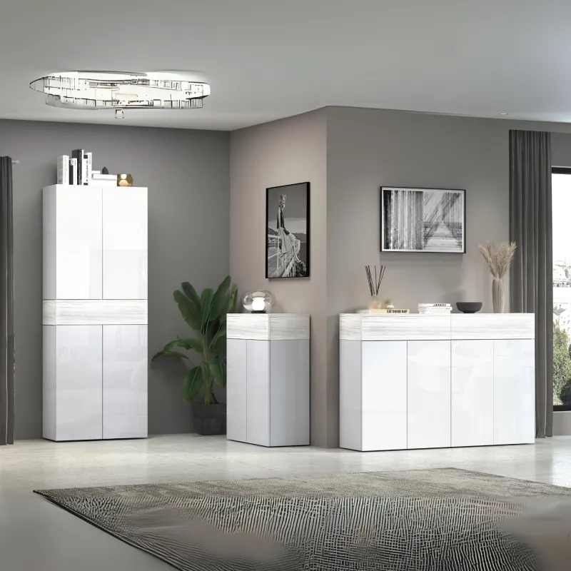 Scarpiera 76x35x200 cm Bianco Laccato Lucido/Larice - Design Elegante e Funzionale - Velvet