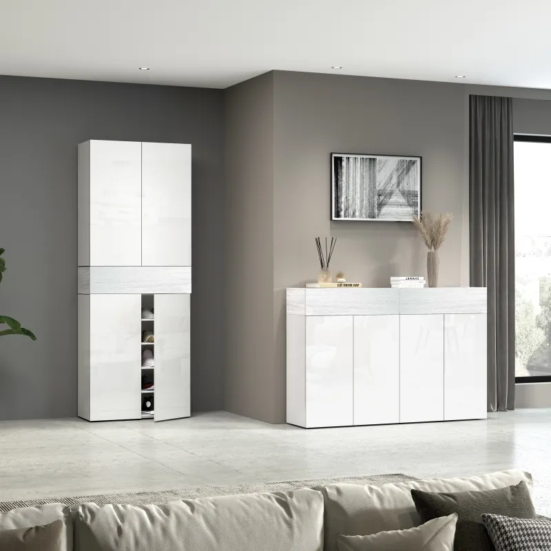 Scarpiera 76x35x200 cm Bianco Laccato Lucido/Larice - Design Elegante e Funzionale - Velvet