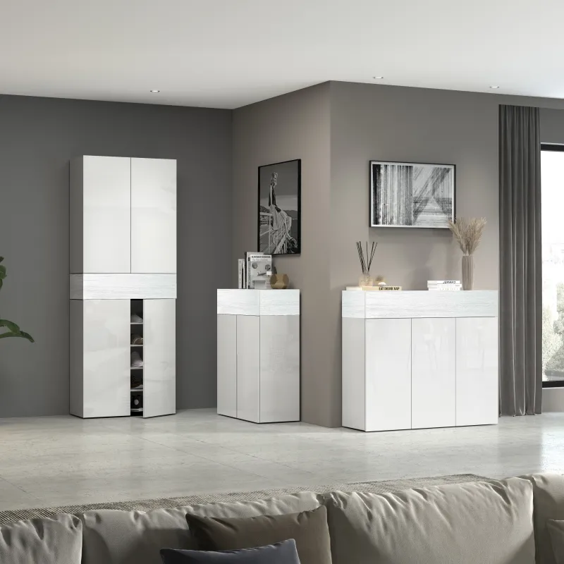 Scarpiera 76x35x200 cm Bianco Laccato Lucido/Larice - Design Elegante e Funzionale - Velvet