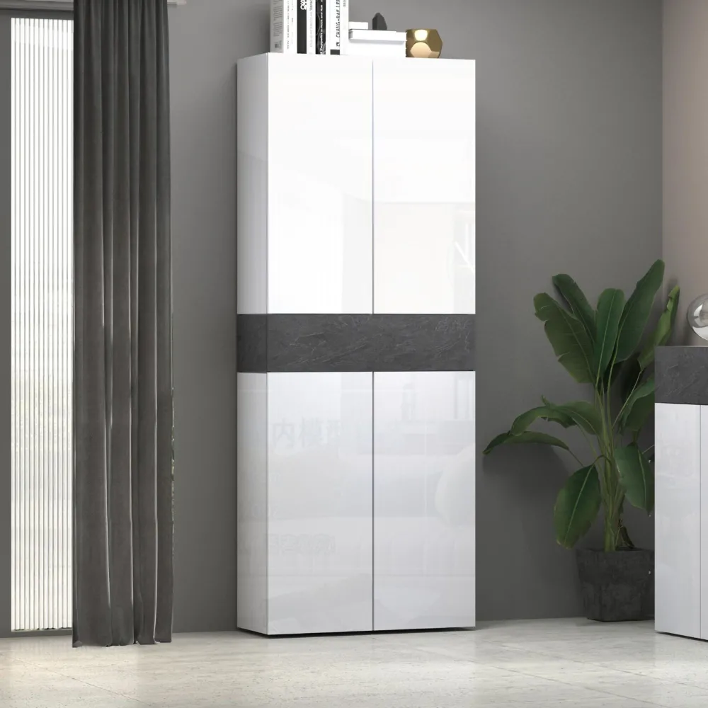 Scarpiera L.76xP.35xH.200 cm Bianco Laccato Lucido con Report Elegante e Funzionale - Velvet