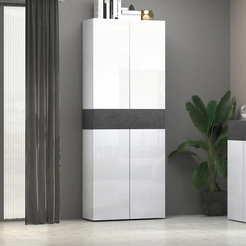 Scarpiera L.76xP.35xH.200 cm Bianco Laccato Lucido con Report Elegante e Funzionale - Velvet