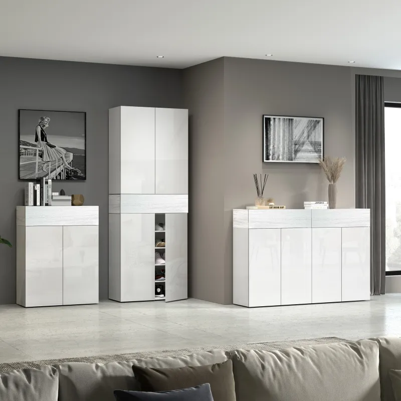 Scarpiera 76x35x200 cm Bianco Laccato Lucido/Larice - Design Elegante e Funzionale - Velvet