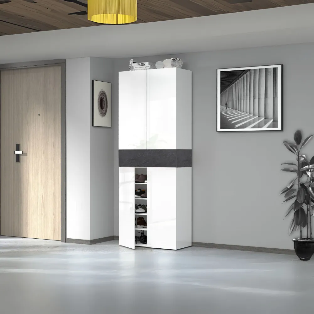 Scarpiera L.76xP.35xH.200 cm Bianco Laccato Lucido con Report Elegante e Funzionale - Velvet