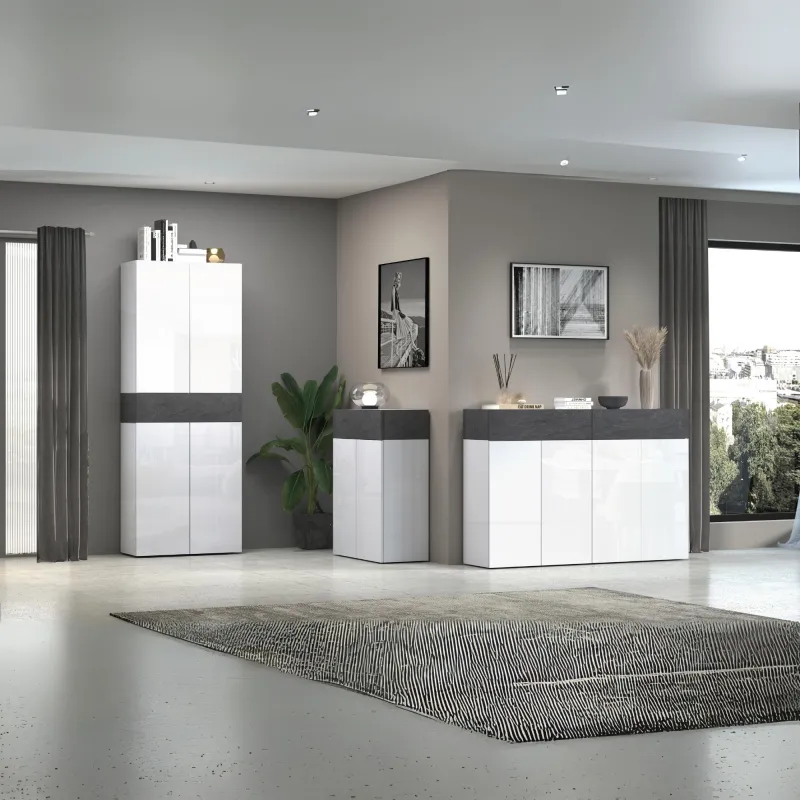 Scarpiera L.76xP.35xH.200 cm Bianco Laccato Lucido con Report Elegante e Funzionale - Velvet
