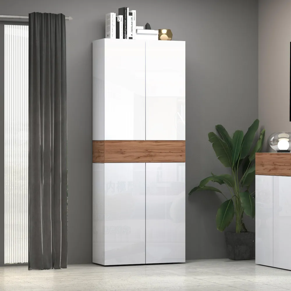Scarpiera 76x35x200 cm Bianco Laccato Lucido/Rovere Wotan con Design Moderno - Velvet