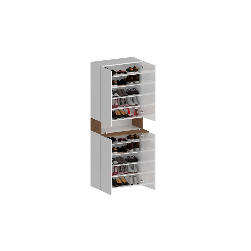 Scarpiera 76x35x200 cm Bianco Laccato Lucido/Rovere Wotan con Design Moderno - Velvet