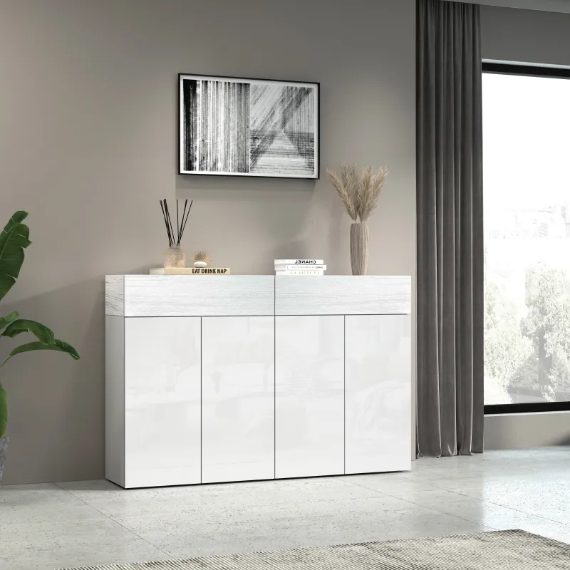 Scarpiera 152x35x100 cm Bianco Laccato Lucido con Finitura Larice: Eleganza e Funzionalità - Velvet