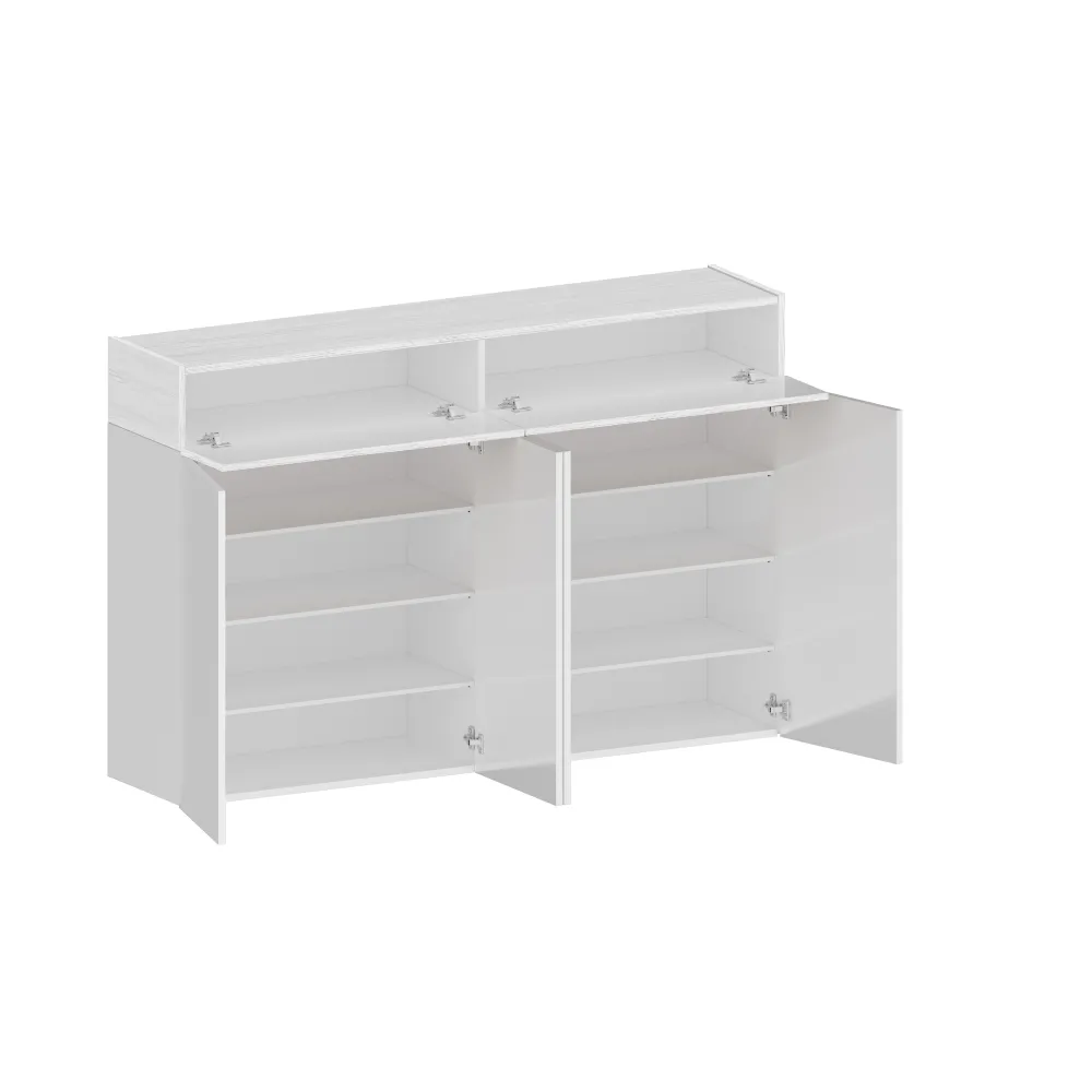 Scarpiera 152x35x100 cm Bianco Laccato Lucido con Finitura Larice: Eleganza e Funzionalità - Velvet