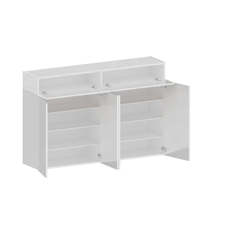 Scarpiera 152x35x100 cm Bianco Laccato Lucido con Finitura Larice: Eleganza e Funzionalità - Velvet