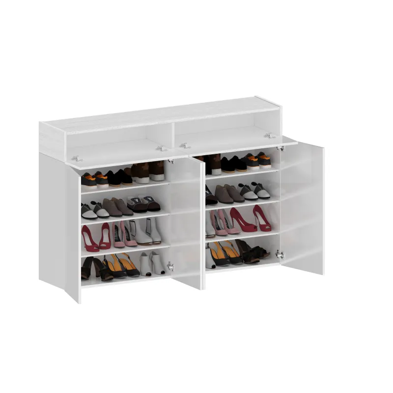 Scarpiera 152x35x100 cm Bianco Laccato Lucido con Finitura Larice: Eleganza e Funzionalità - Velvet