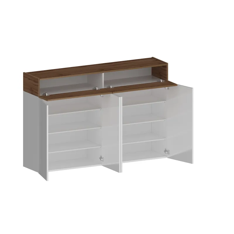Scarpiera 152x35x100 cm Bianco Laccato Lucido/Rovere Wotan con Design Moderno - Velvet