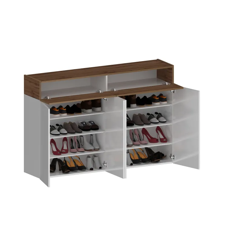 Scarpiera 152x35x100 cm Bianco Laccato Lucido/Rovere Wotan con Design Moderno - Velvet