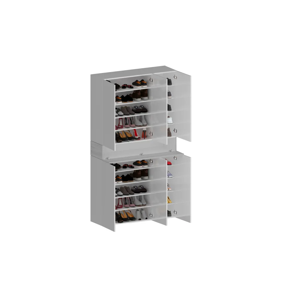 Scarpiera 114x35x200 cm Bianco Laccato Lucido con Dettagli Larice: Eleganza e Funzionalità - Velvet