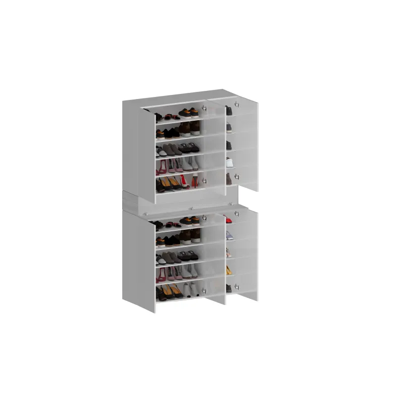 Scarpiera 114x35x200 cm Bianco Laccato Lucido con Dettagli Larice: Eleganza e Funzionalità - Velvet