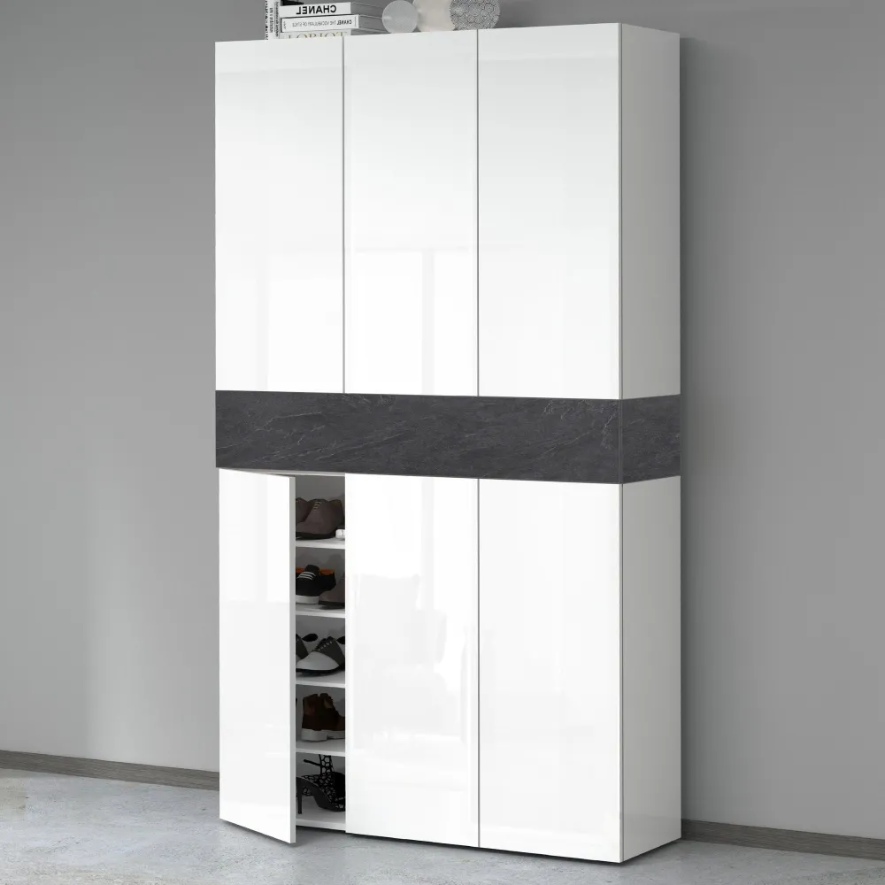 Scarpiera 114x35x200 cm Bianco Laccato Lucido con Report: Eleganza e Funzionalità - Velvet