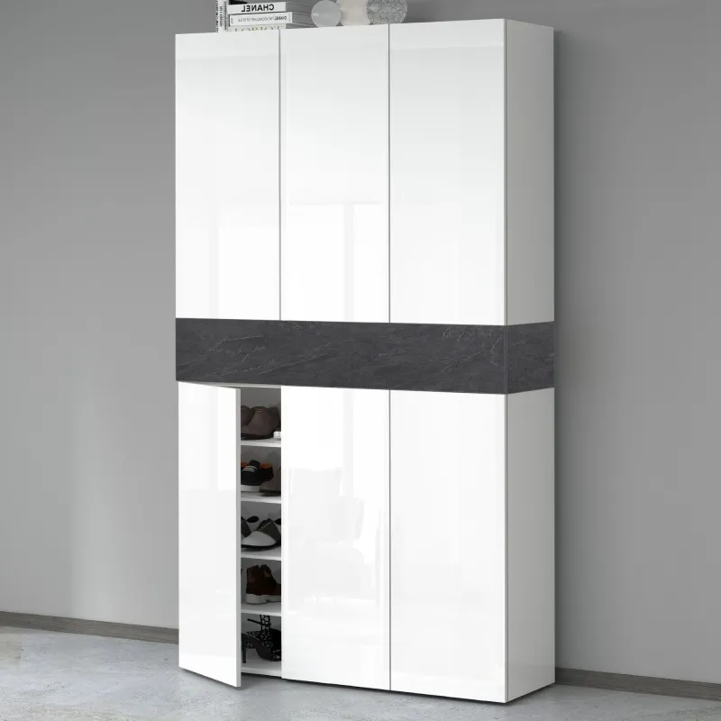 Scarpiera 114x35x200 cm Bianco Laccato Lucido con Report: Eleganza e Funzionalità - Velvet