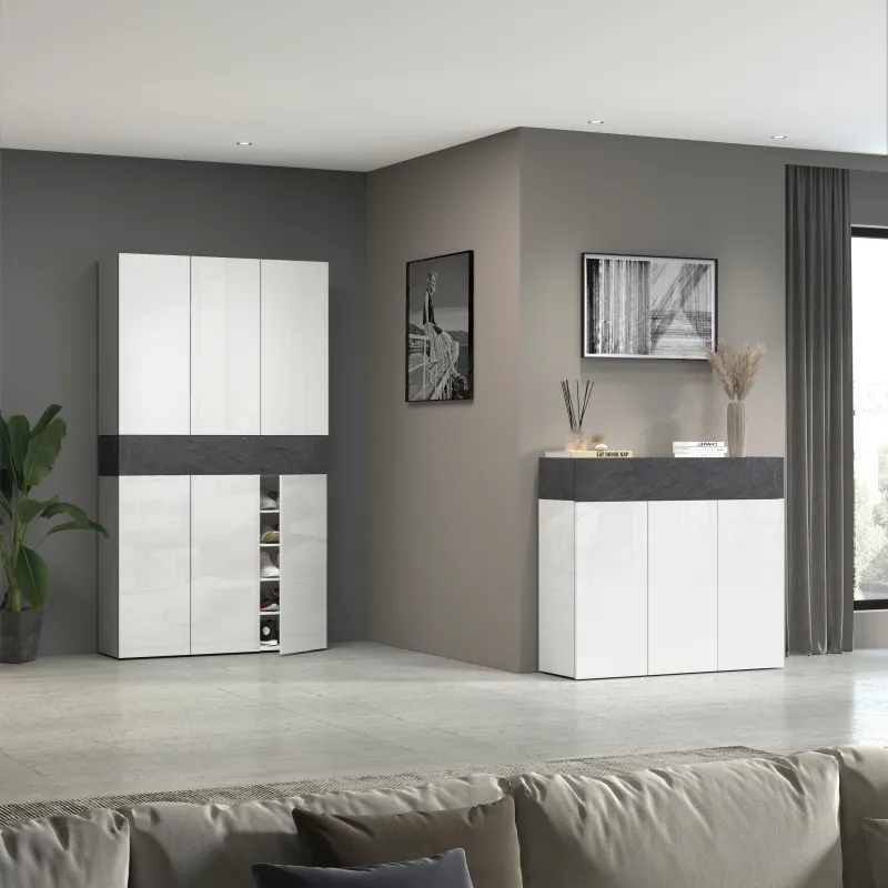 Scarpiera 114x35x200 cm Bianco Laccato Lucido con Report: Eleganza e Funzionalità - Velvet