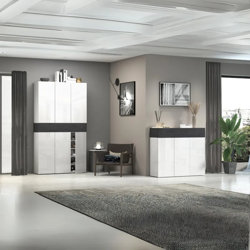 Scarpiera 114x35x200 cm Bianco Laccato Lucido con Report: Eleganza e Funzionalità - Velvet