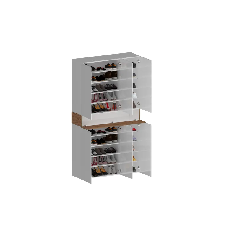 Scarpiera 114x35x200 cm Bianco Laccato Lucido/Rovere Wotan con Design Moderno - Velvet