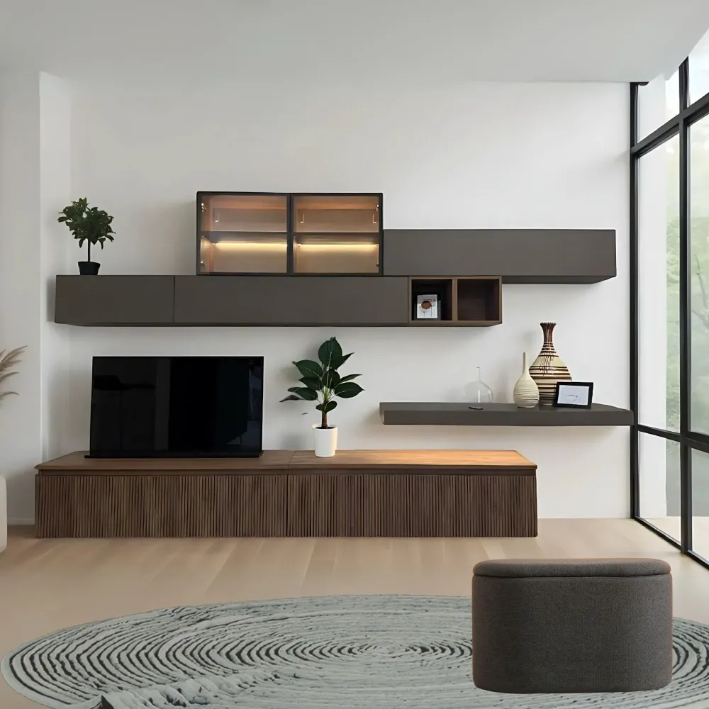 Parete attrezzata 300×200×42 Mercure cannettato e bronzo - ETERNITY